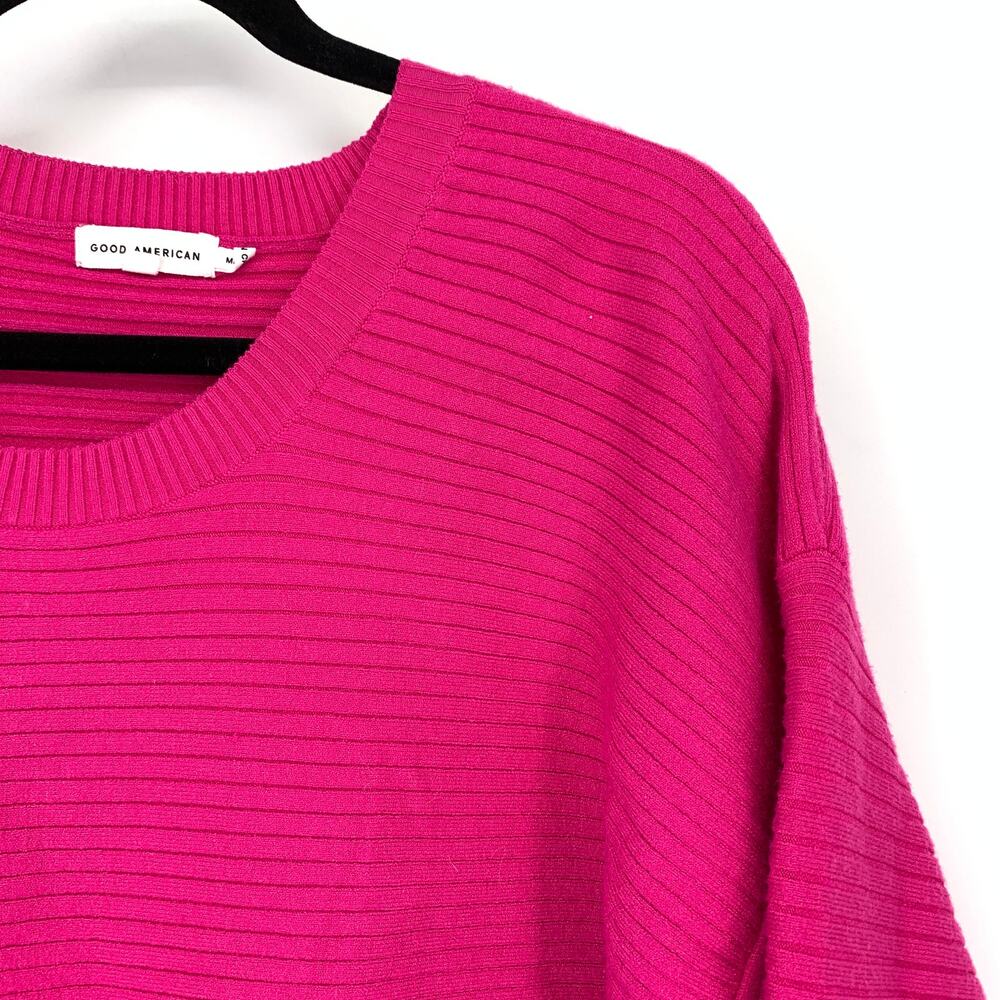 Good American Pullover Boxy Sweater Womens Size 4 US XL Hot Pink Ribbed Knit - Picture 3 of 6